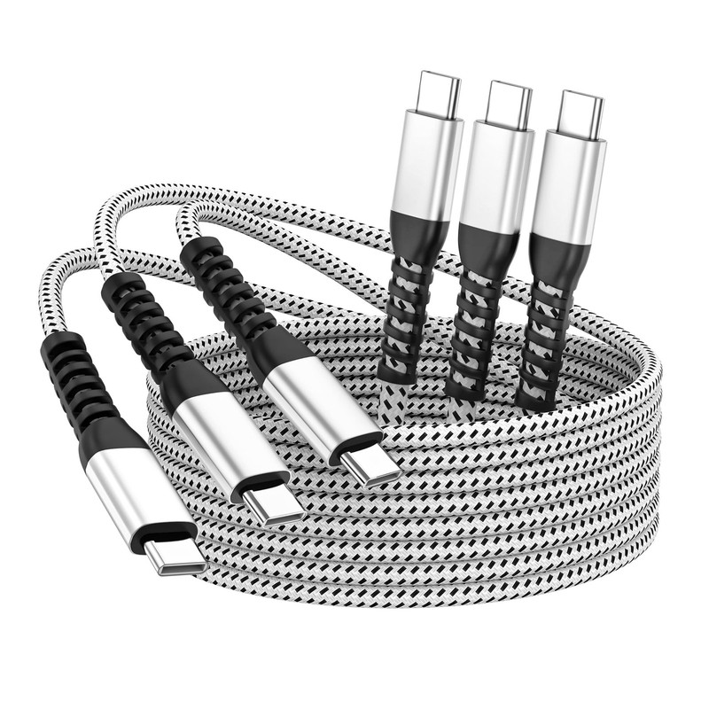3 Pack 6ft USB C to C Cable iPhone 16 15 Charger Cord 6 Foot Silver Wire