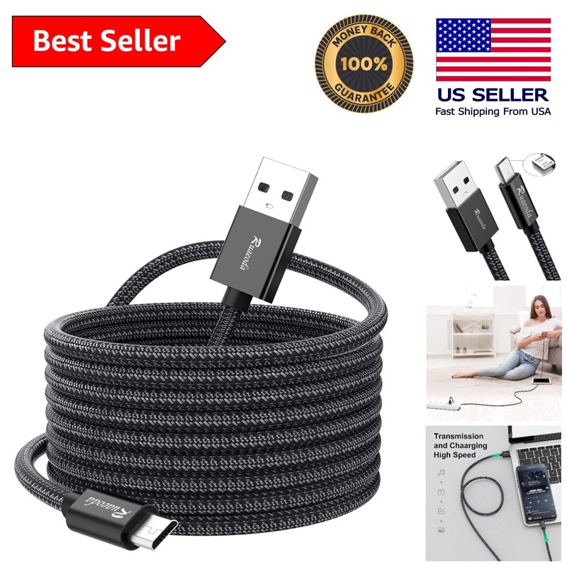 Flexible 25ft Micro USB Charger Cable – Tangle-Free Nylon Design with Speed