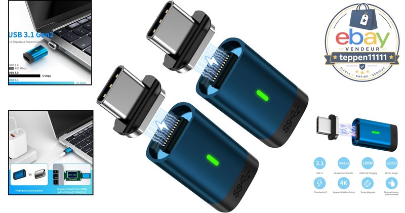 USB C Magnetic Adapter 2 Pack 24Pins Fast Charge 100W 4K Video Output gallery