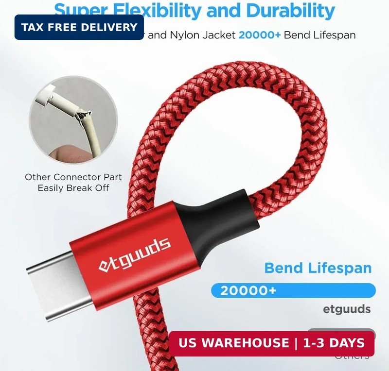 etguuds USB to USB C Cable 2ft, 2-Pack USB A to Type C Charger Cord Fast Chargin gallery