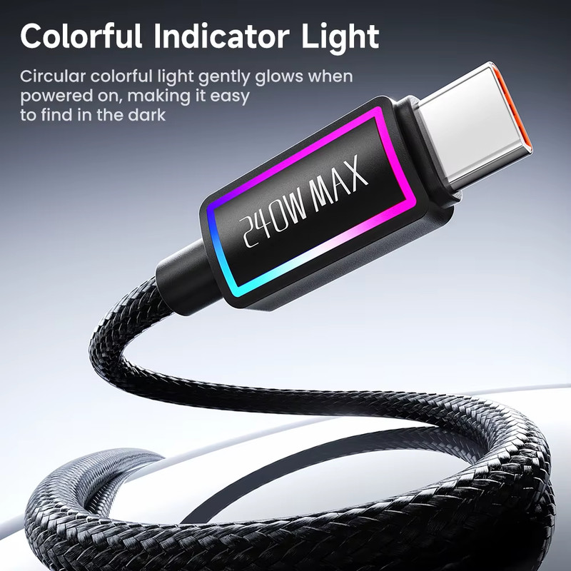 240W 5A USB C Cable PD3.1 QC4.0 RGB Lighting Fast Charging Cable Type C to Type gallery