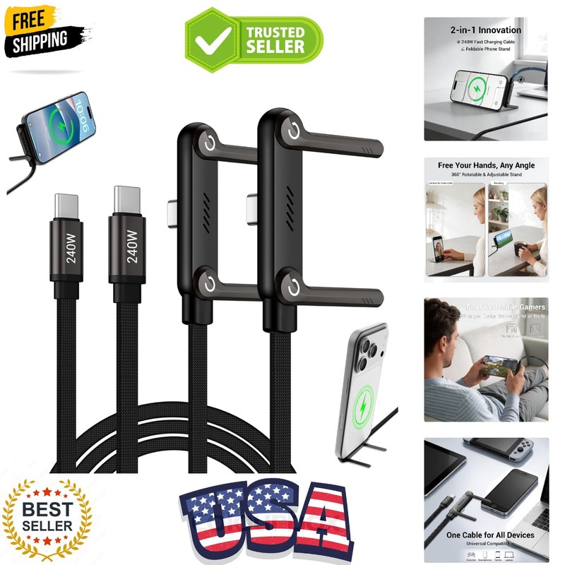 2-in-1 Invisible Stand Fast Charging Cable 240W Type-C Braided Fast Charging …