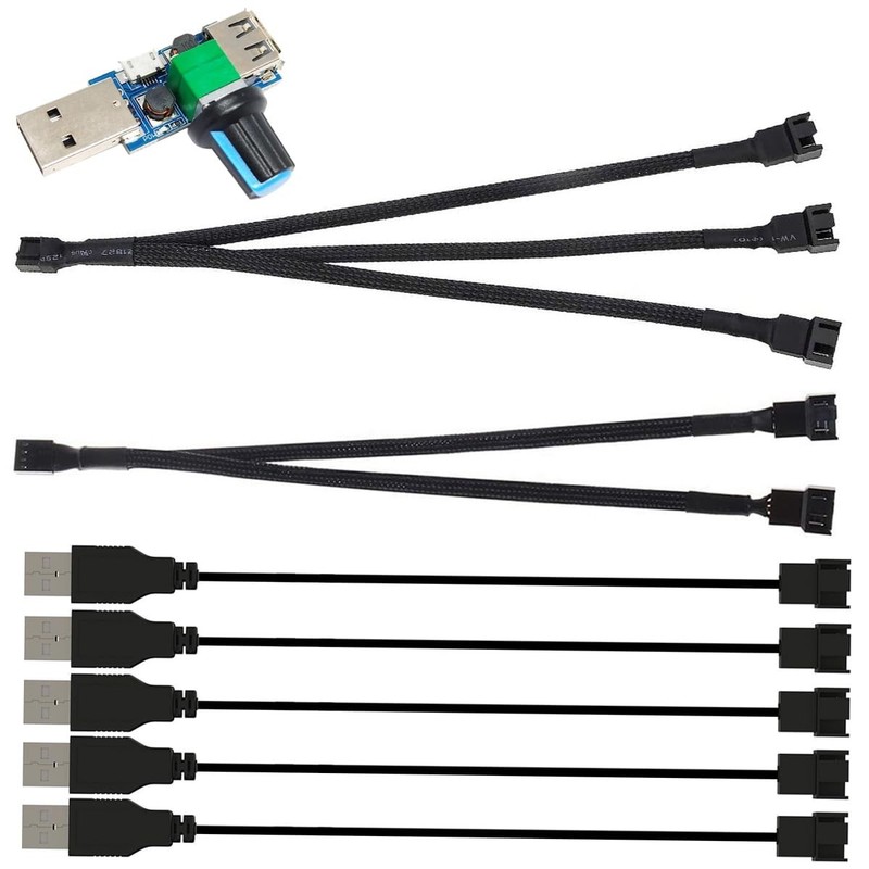 5pcs USB 3-Pin 4-Pin PWM 5V Sleeved Fan Power Adapter Cable Wind Speed
