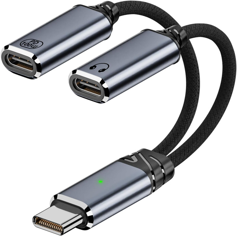 USB C Splitter, Dual USB C Headphone and Charger Adapter Audio Dongle Cable with