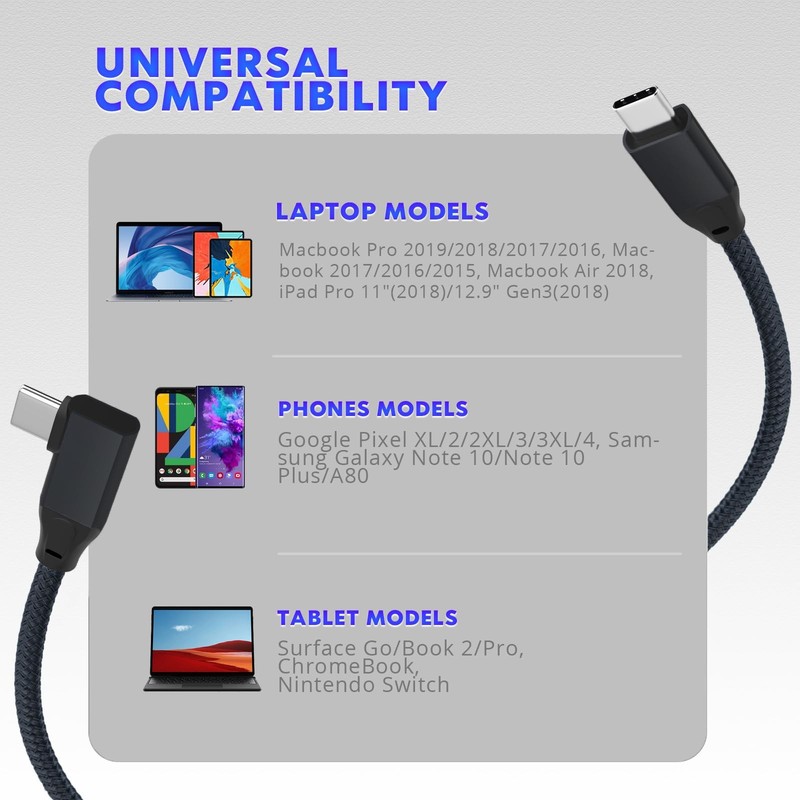 USB C Right Angle Cable 100W 15ft 2Pack, 4K Video Long USBC to USBC 3.2 Gen2x... gallery