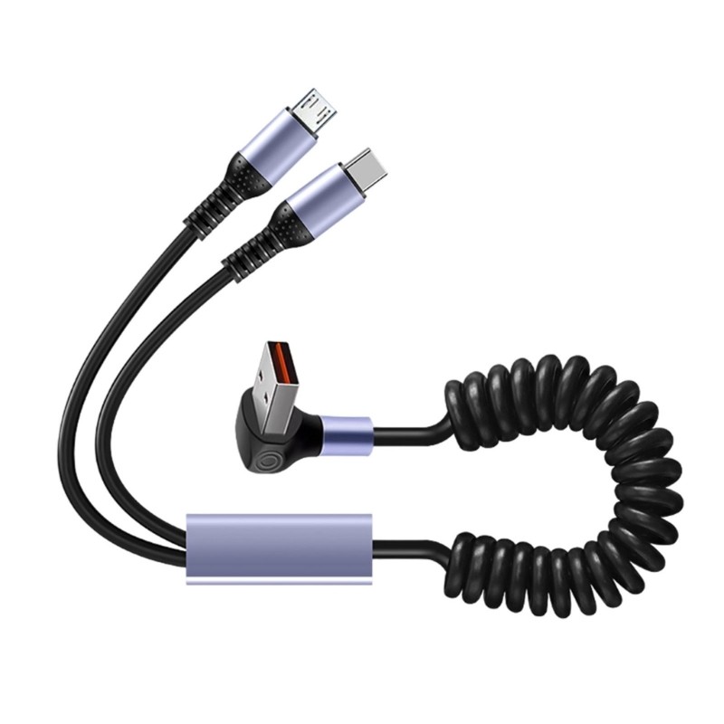 Portable Spring Charging Line for Smartphones/Tablets, MicroUSB + Type C Cable