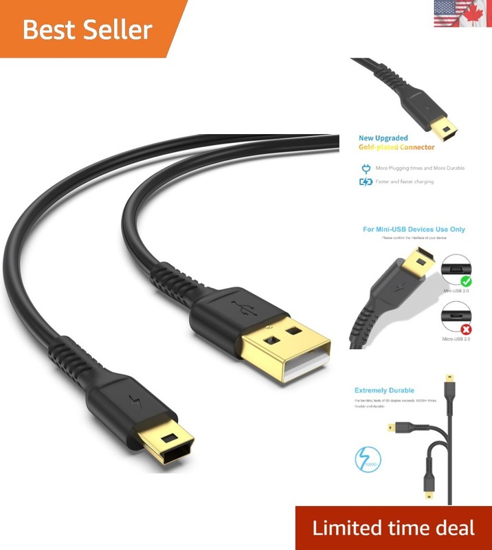 Ultra-Durable 6FT Mini USB Cable for Fast Charging PS3 Controllers & Cameras