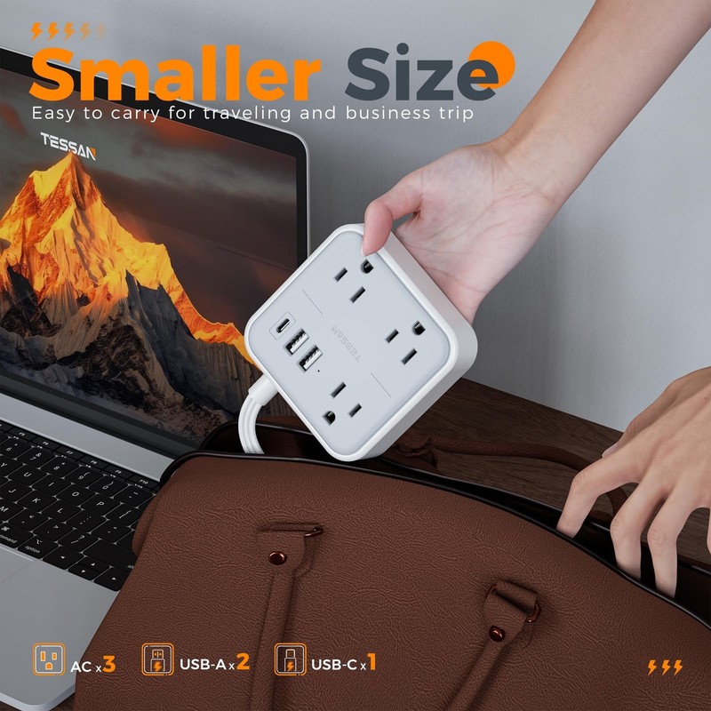 Ultra Thin Flat Extension Cord 5 FT, TESSAN Slim Power Strip with USB Ports (... gallery