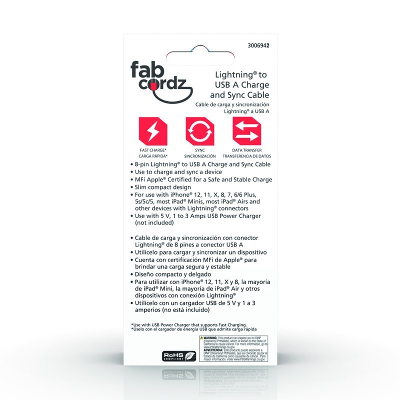 Fabcordz Apple MFi certified to USB Charge and Sync Cable 6 ft. Black gallery
