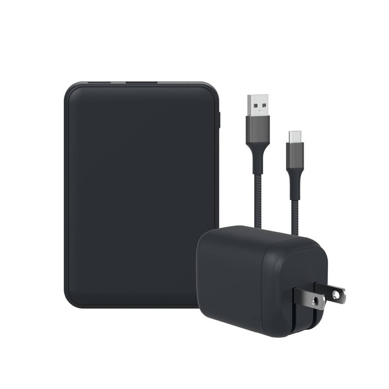 GEMS USB-A to USB-C 5000mAh Power Bank Cable Wall Charger Black