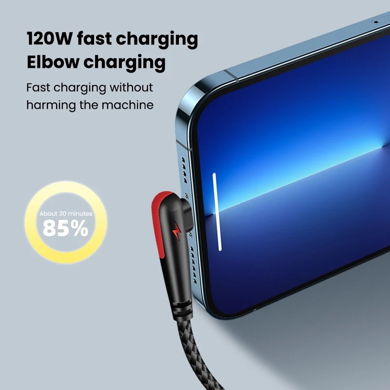 120W USB Type-C Fast Charging Cable 90° Elbow for Huawei Xiaomi Samsung gallery