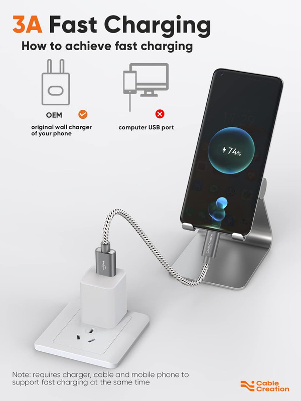 USB C Cable, Short USB to USB C 3A Fast Charging Cable, Braided USB C Male to US gallery