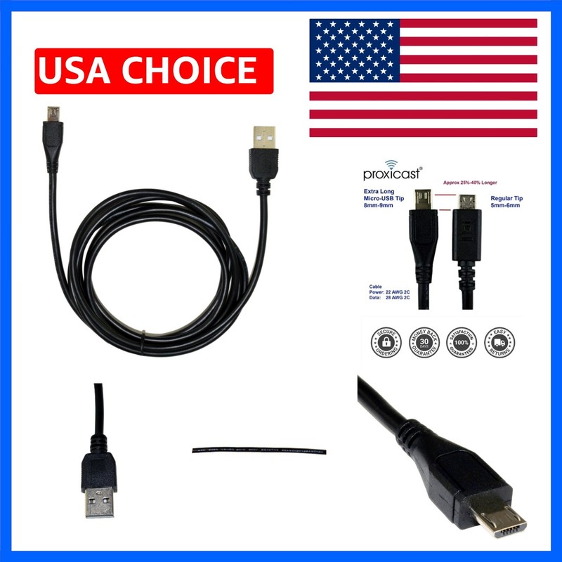 8mm Extra Long Tip 6ft Micro-USB Male to USB A Cable for Fast Charging