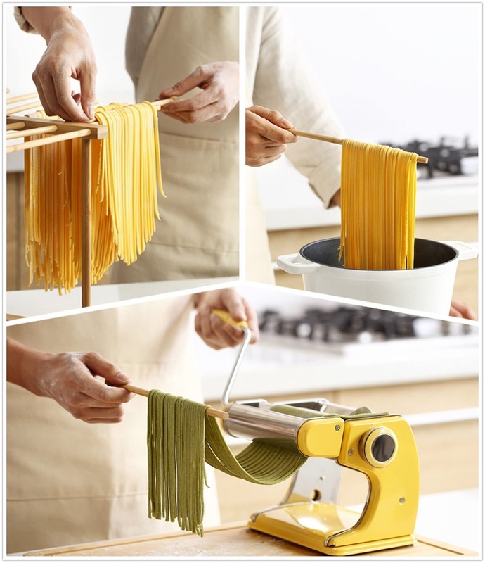Bamboo Pasta Drying Rack with Transfer Wand and 12 Bars, Easy to Transfer for... gallery
