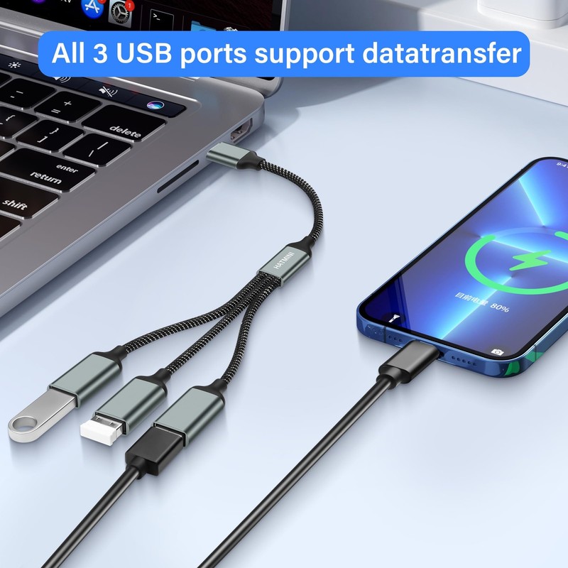 USB Splitter Cable 2.0 Male 3 Port Female Multi Extender Data Power USB C gallery