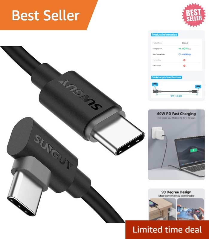 USB C to USB C Cable 1FT 2Pack Right Angle 90 Degree Type C to C 60W PD Fast