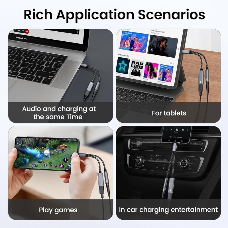 Samsung Galaxy S25 Headphone Adapter, USB C to AUX Mic Jack with PD 60W Gray gallery