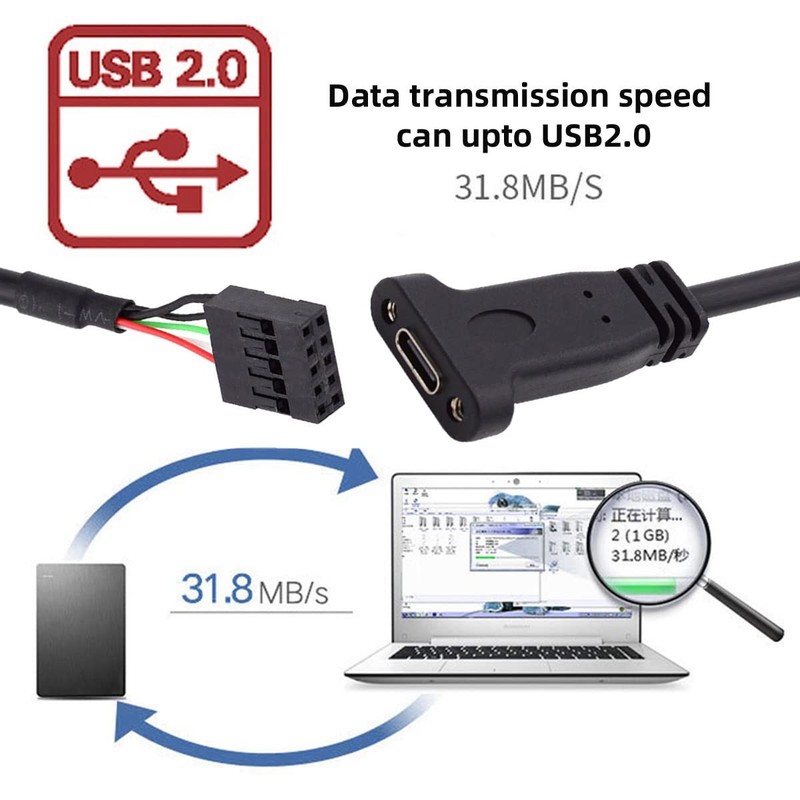 Cable USB 3.1 USB-Female to USB 2.0 Motherboard 9pin 10pin Header Cable with ... gallery