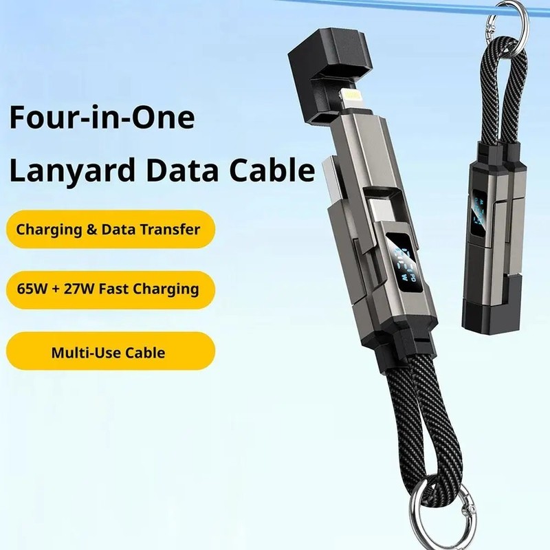 4-in-1 60W USB-C Fast Charging Keychain Cable: Data Sync for Phone Tablet Y3ND. gallery