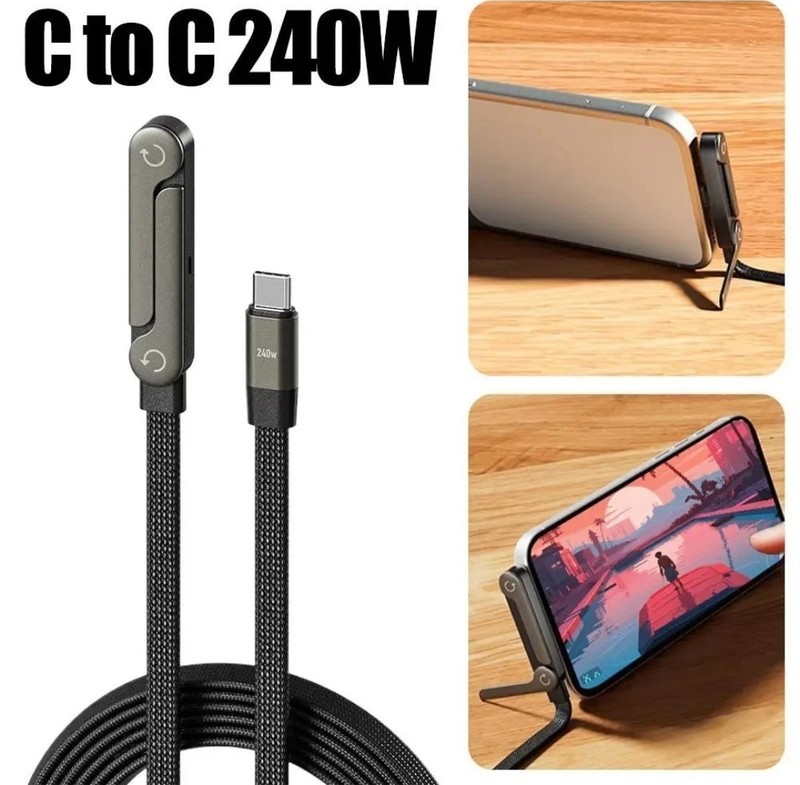 Basemo T-shaped 240W Type C-C Fast Charging Folding Bracket Braided Data Cable gallery