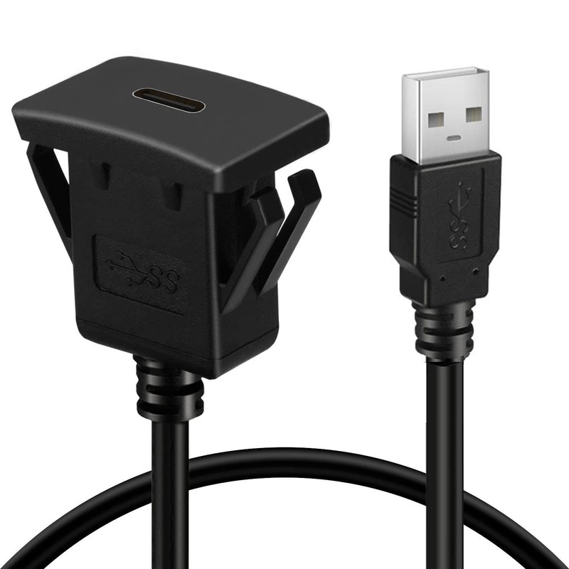 USB Male To Female AUX Flush Panel Mount Extension Cable Dashboard 1 Meter