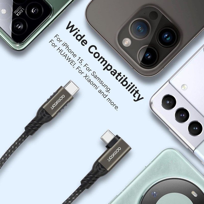 240W Short USB C Cable 0.5ft, 90 Degree USB C to USB C Cable QC 4.0 Type C Char