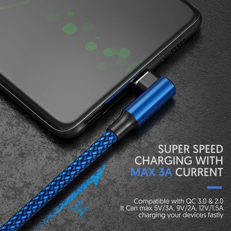 USB C Cable 90 Degree Right Angle2Pack 10FT, USB A to Type C Nylon Braided Fa... gallery