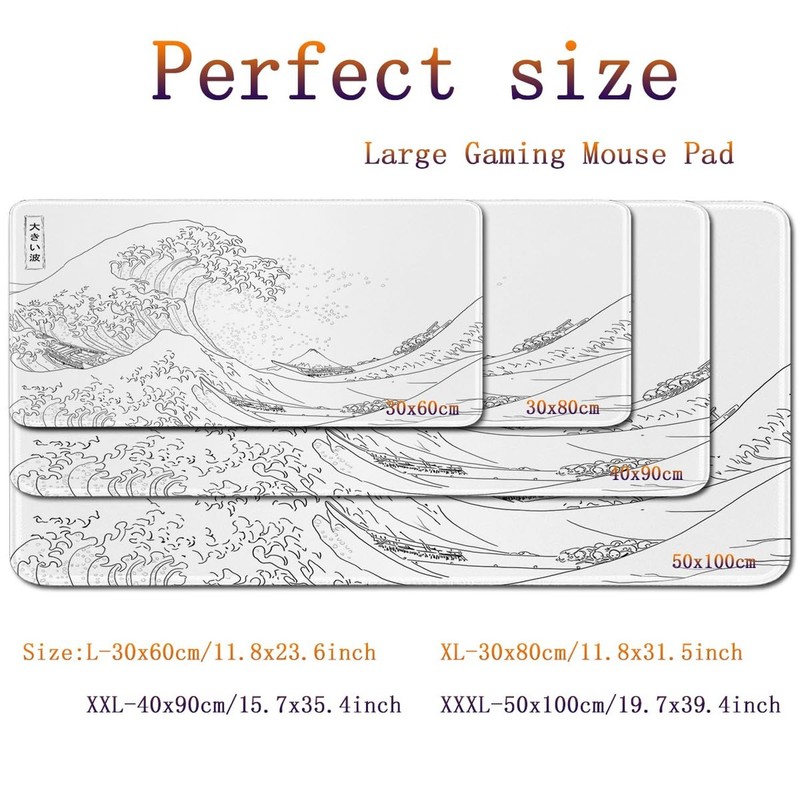 Large Gaming Mouse Pad with Stitched Edges,Non-Slip Base Desk Pad,White Wave ... gallery