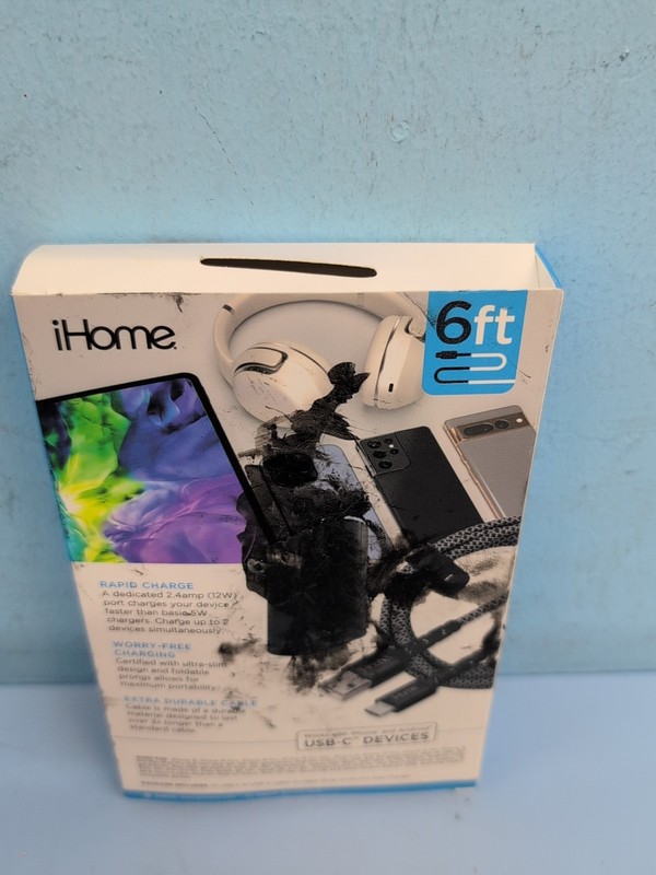 iHome Dual Port Wall Charger & USB-C Cable 6ft Black IHCT3156B-OD gallery