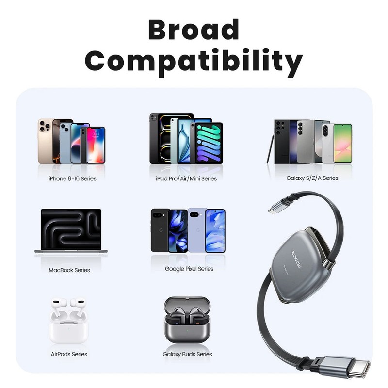 Toocki 100W USB-C Cable Retractable Fast Charge for Samsung Galaxy Xiaomi Laptop gallery