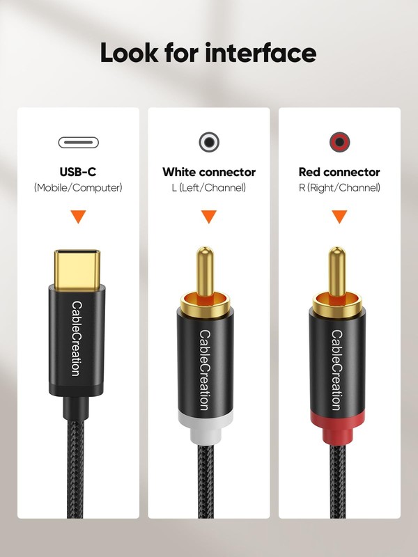 CableCreation USB C to RCA Audio Cable 6FT, Type-C 2 Male Y Black gallery