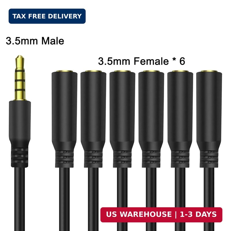 MEIRIYFA 3.5mm Splitter Cable 1 to 6 Ways,1/8 inch 4-Pole/3-Rings TRRS 1 Male to gallery
