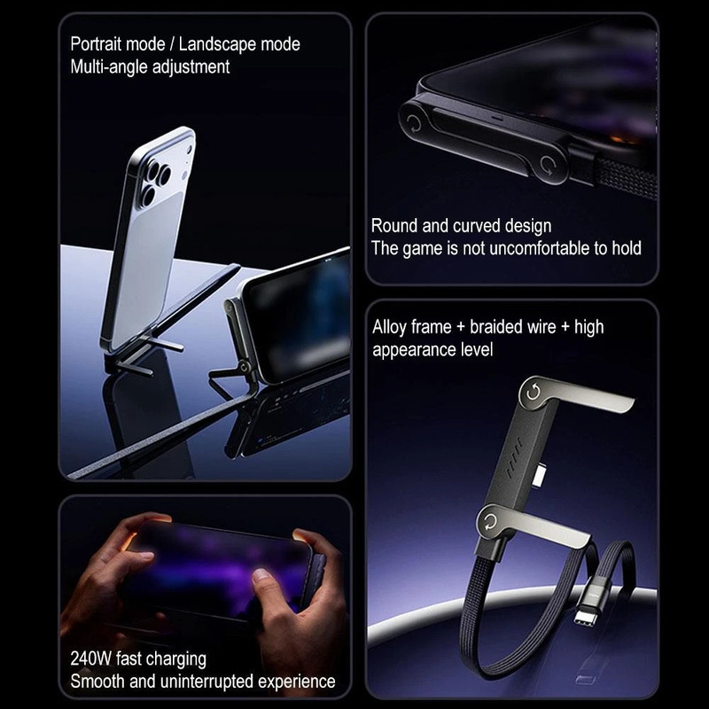 240W Fast Charging Cable & Invisible Phone Stand | Type-C to Type-C Braided CoCW gallery