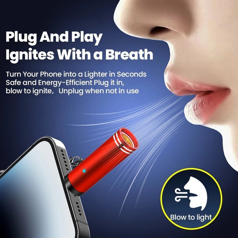 USB C Electric Cigarette Lighter Mini Air Blowing Safety Flame Free Igniter gallery