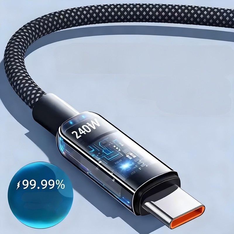 240W Super Fast USB A to Type-C Charging Cable Braid Phone Charger Lead with LED gallery