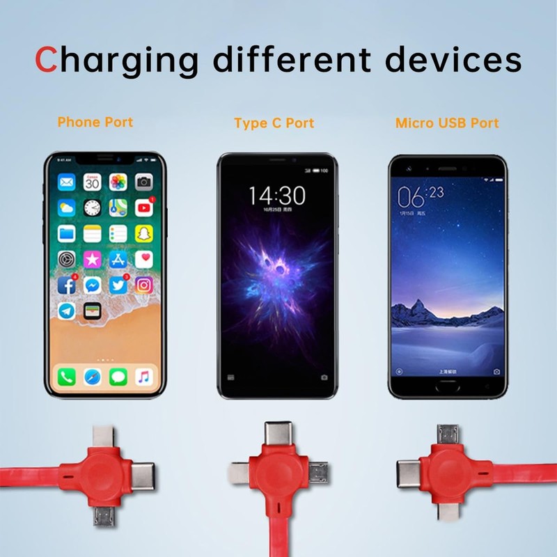 4 Pcs 3 in 1 Retractable Multi Fast Chargers Cable Bulk (3.28FT) with USB C/M... gallery