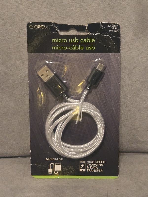 E-Circuit Micro USB Charging Cable Cord White 3 Feet New