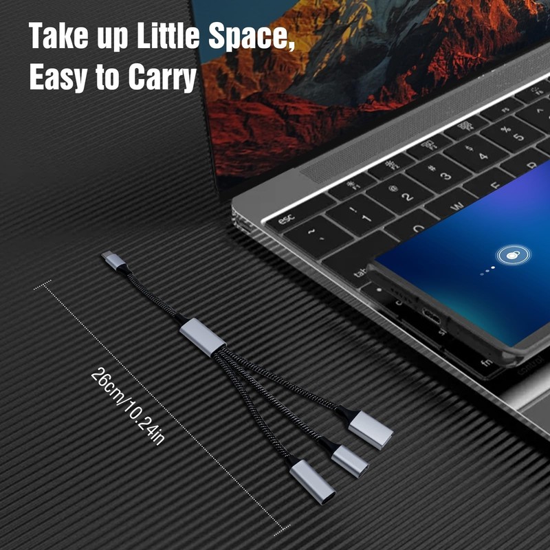 USB C Splitter Adapter Y Cable - Type C to 2 USB-C & 1 USB-A Ports, Data Transfe gallery