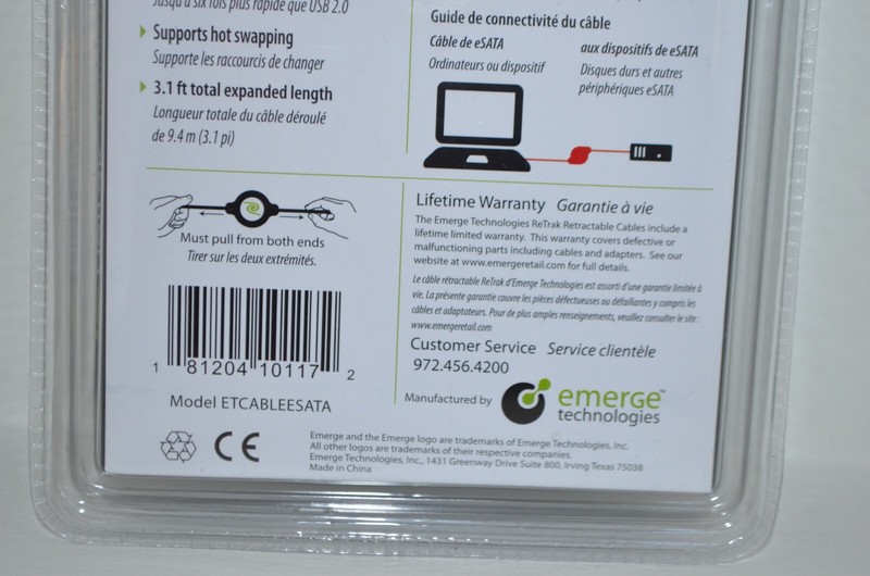 New ReTrak Retractable eSATA Cable for external hard drives 3.1ft extended lengt gallery