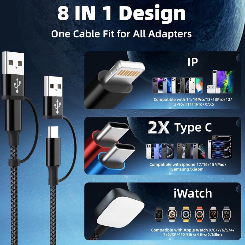 Dual Type-C Ports 4 in 2 Multi Charging Cable for iWatch Charger/iPhone 17 | ... gallery