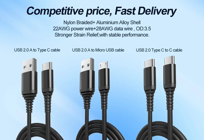 USB to C Cable HQ Nylon Cable 3 ft, For Samsung Galaxy, iPhone 15, 16 (2 Pack) gallery