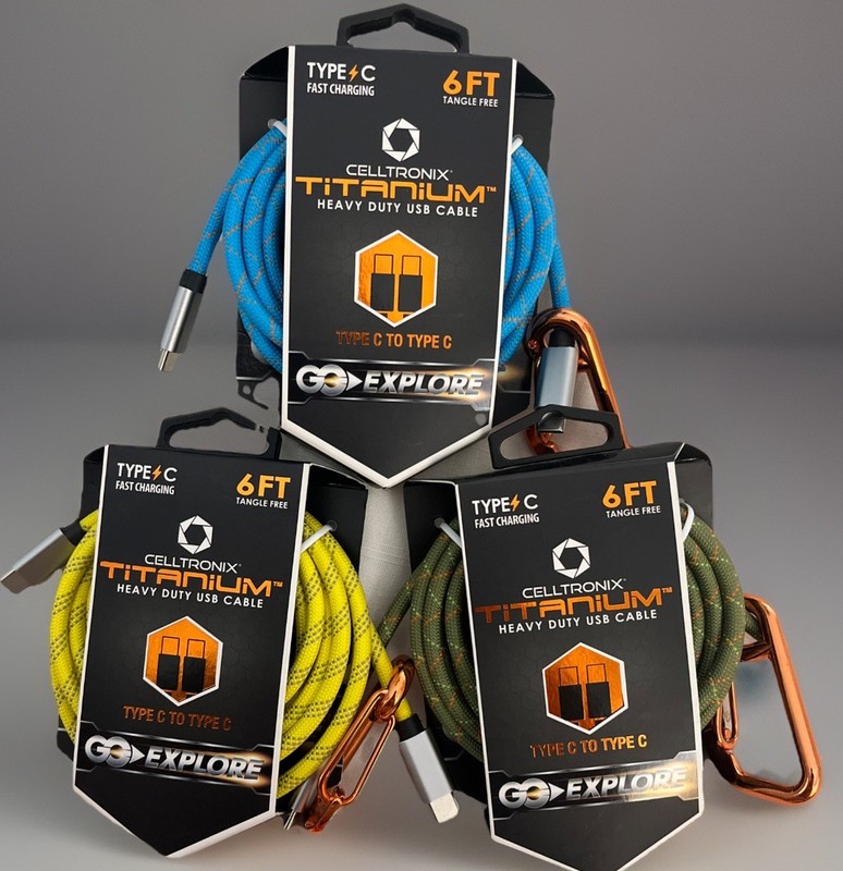 New Celltronix Titanium Go EXPLORE 6FT USB-C to USB-C Cable Braided Carabiner gallery
