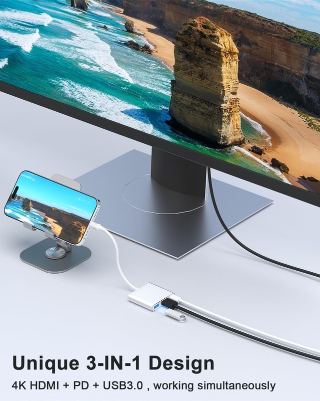 iPhone to HDMI Adapter for TV, USB C Converter Silver gallery