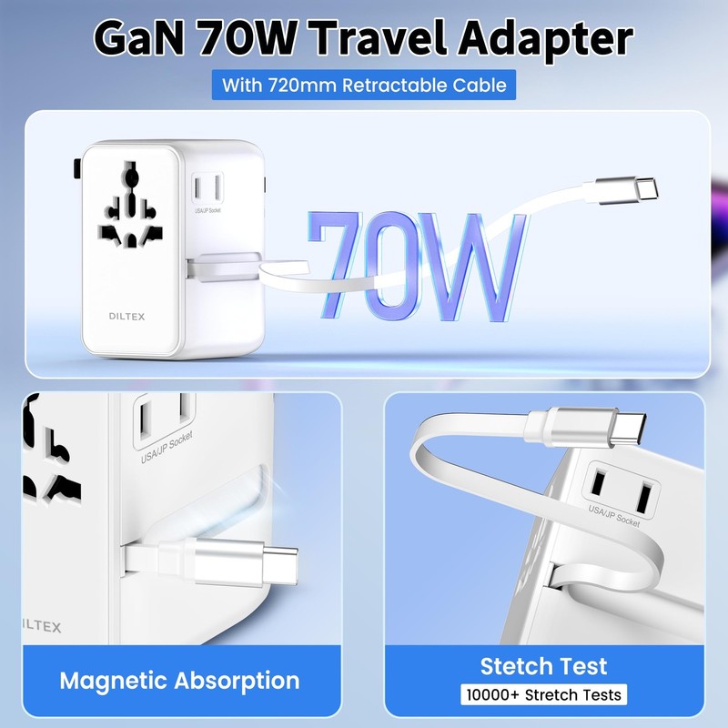 DILTEX 70W Charger with USB-C & USB-A Multiple Ports - Travel Adapter White gallery