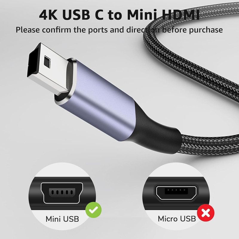 USB C to Mini Cable1Ft, [Aluminum Shell, Braided] Durable Mini-B 1FT gallery