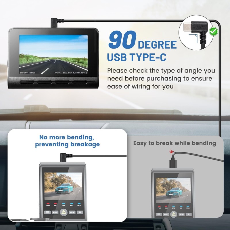 USB Dash Cam Power Cord (13FT/4M), 90 Degree USB-A 2.0 to -Cable REQUIRES 2.5... gallery