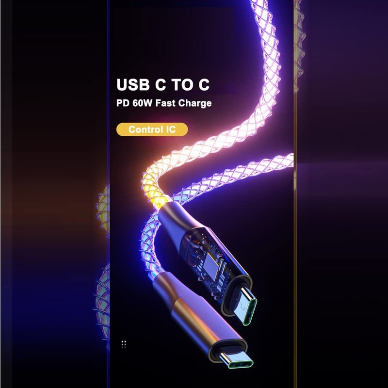 39 Inch USB Type C To Type C PD 66W Fast Charging Cable Visible RGB Flow gallery