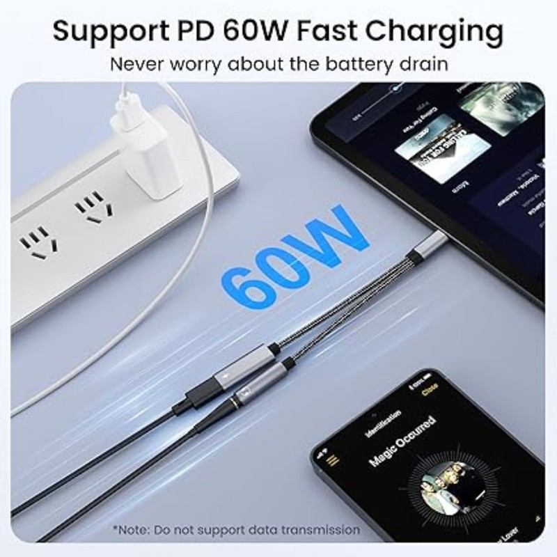 2x Samsung Galaxy S25 Headphone Adapter, USB C to AUX Mic Jack with PD 60W Gray gallery