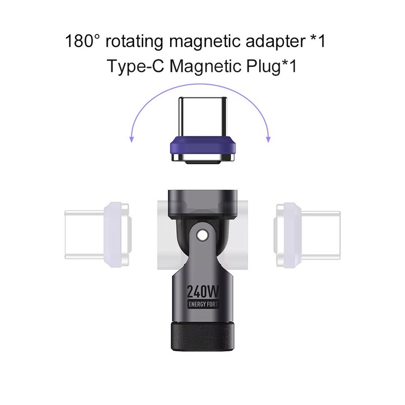 240W 180° 480Mbps Rotating USB C to USB C Magnetic Type C Adapter Connector