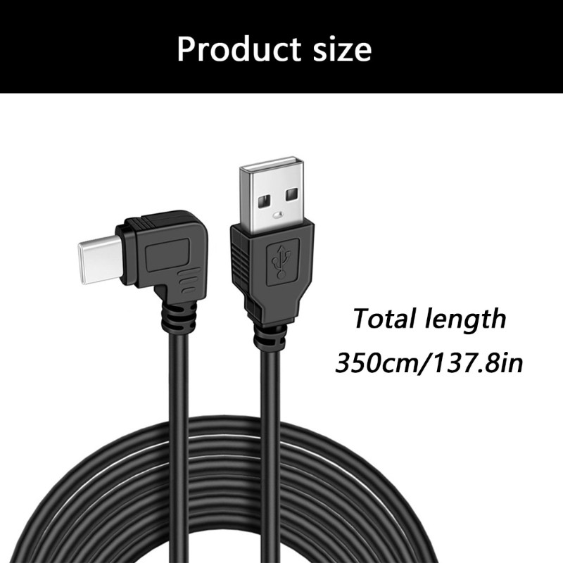 Extended Length 3.5M USB To Type C Charging Cable Angled/Straight For Dashcams gallery